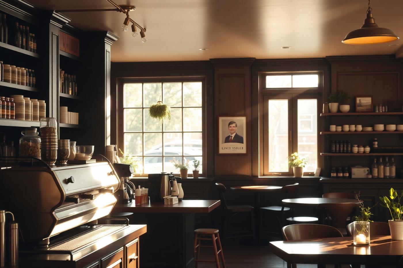 Conceptproject Café De Hoek: warm café-interieur met espressobar en ochtendlicht
